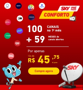 100 canais no primeiro mês mais 59 meses de canais abertos por apenas 12x de R$45,75 sem juros. Compre agora.